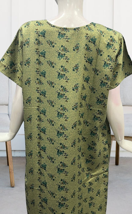 Green Embroidery Soft Cotton Nighty. Soft Breathable Fabric | Laces and Frills