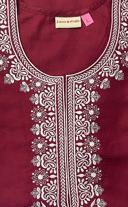 Maroon Embroidery Soft Cotton Nighty. Soft Breathable Fabric | Laces and Frills