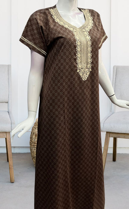 Brown Embroidery Soft Cotton Nighty. Soft Breathable Fabric | Laces and Frills