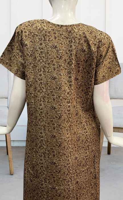 Brown Embroidery Soft Cotton Nighty. Soft Breathable Fabric | Laces and Frills