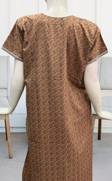 Light Brown Embroidery Soft Cotton Nighty. Soft Breathable Fabric | Laces and Frills