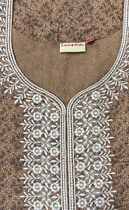 Light Brown Embroidery Soft Cotton Nighty. Soft Breathable Fabric | Laces and Frills