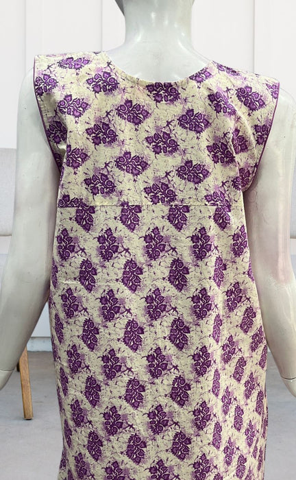 Off White/Lavender Floral Sleeveless Pure Cotton Nighty. Pure Durable Cotton | Laces and Frills