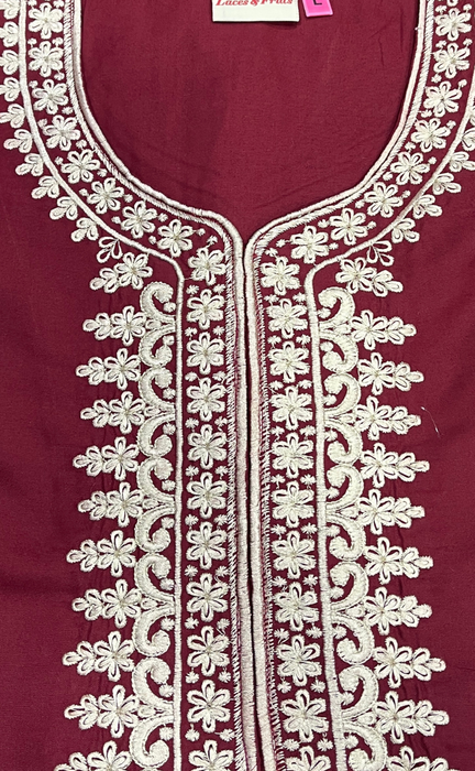 Maroon Embroidery Soft Cotton Nighty. Soft Breathable Fabric | Laces and Frills