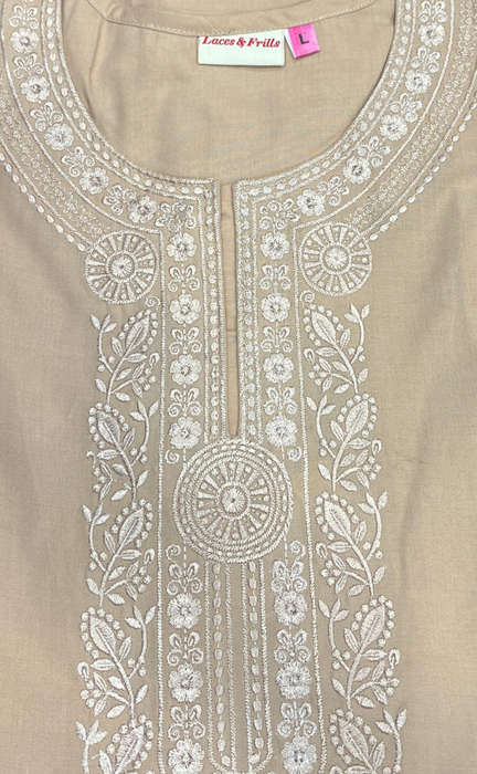 Cream Embroidery Soft Cotton Nighty. Soft Breathable Fabric | Laces and Frills