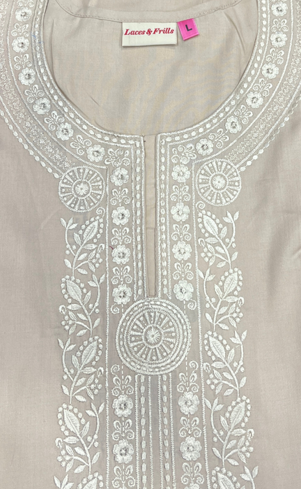 Beige Embroidery Soft Cotton Nighty. Soft Breathable Fabric | Laces and Frills