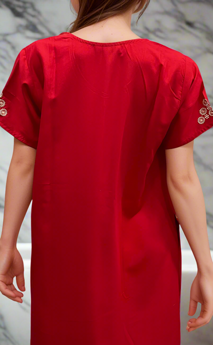 Red Embroidery Soft Cotton Nighty. Soft Breathable Fabric | Laces and Frills