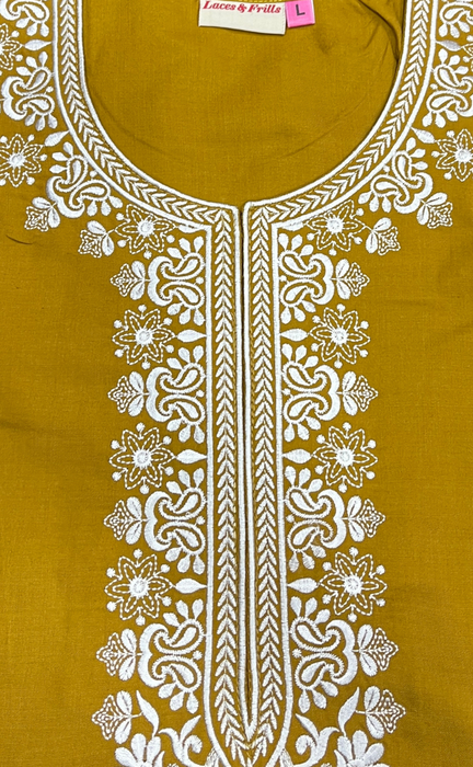 Yellow Embroidery Soft Cotton Nighty. Soft Breathable Fabric | Laces and Frills