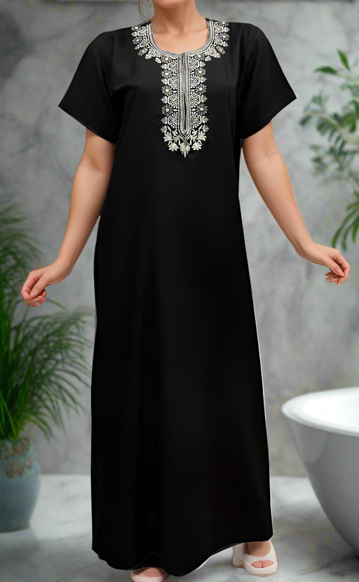 Black Embroidery Soft Cotton Nighty. Soft Breathable Fabric | Laces and Frills