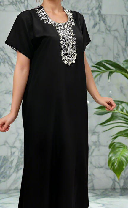 Black Embroidery Soft Cotton Nighty. Soft Breathable Fabric | Laces and Frills