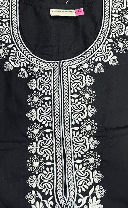 Black Embroidery Soft Cotton Nighty. Soft Breathable Fabric | Laces and Frills