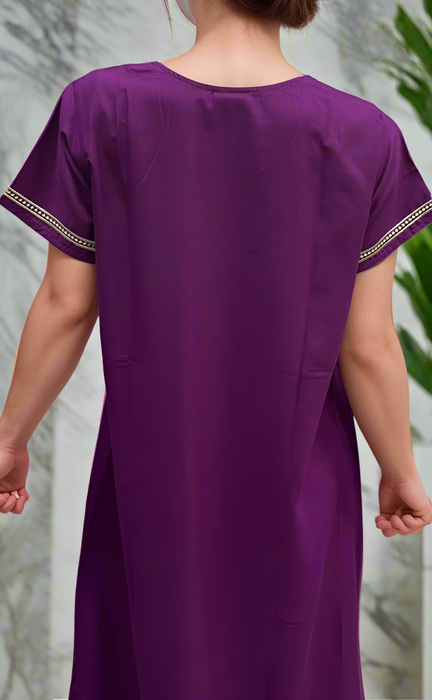 Violet Embroidery Soft Cotton Nighty. Soft Breathable Fabric | Laces and Frills (Copy)