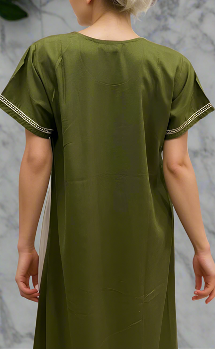 Green Embroidery Soft Cotton Nighty. Soft Breathable Fabric | Laces and Frills