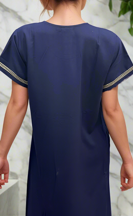 Navy Blue Embroidery Soft Cotton Nighty. Soft Breathable Fabric | Laces and Frills