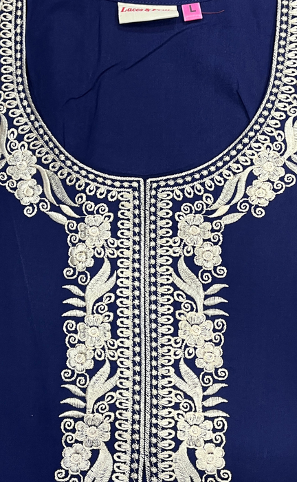 Navy Blue Embroidery Soft Cotton Nighty. Soft Breathable Fabric | Laces and Frills