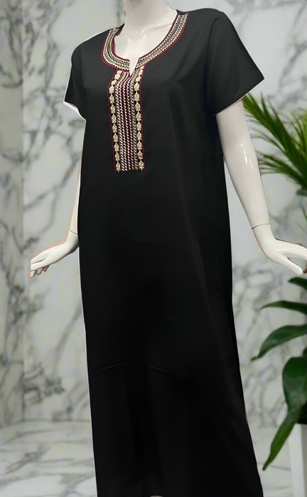 Black Embroidery Soft Cotton Nighty. Soft Breathable Fabric | Laces and Frills