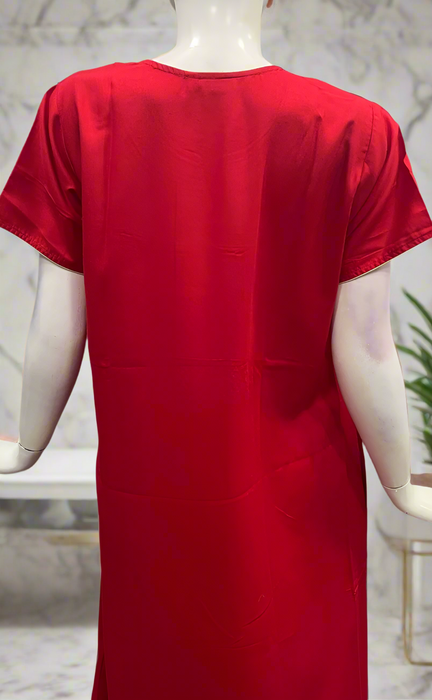 Red Embroidery Soft Cotton Nighty. Soft Breathable Fabric | Laces and Frills