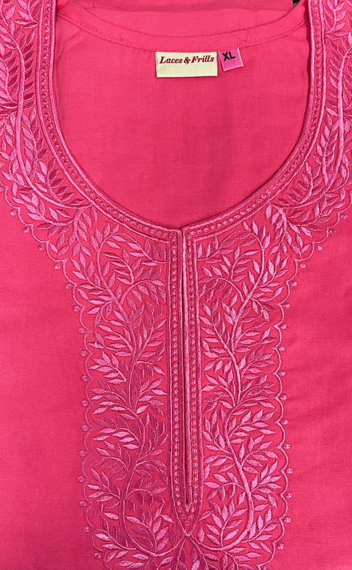 Peach/Pink Embroidery Soft Cotton Nighty. Soft Breathable Fabric | Laces and Frills