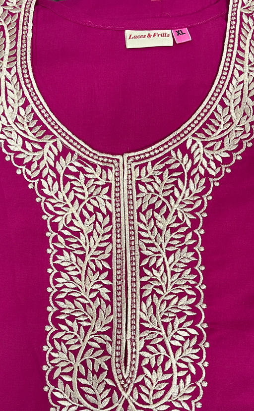 Hot Pink Embroidery Soft Cotton Nighty. Soft Breathable Fabric | Laces and Frills