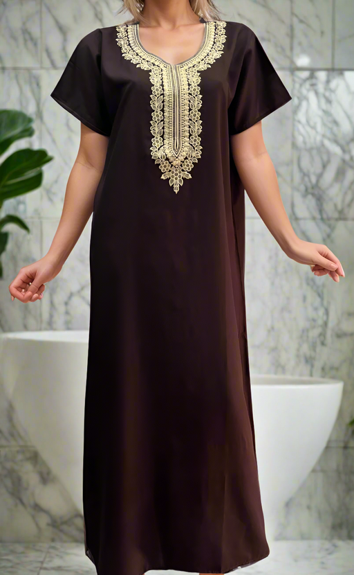 Brown Embroidery Soft Cotton Nighty. Soft Breathable Fabric | Laces and Frills