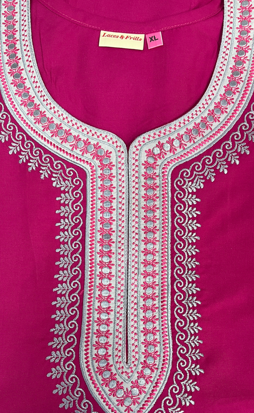 Pink Embroidery Soft Cotton Nighty. Soft Breathable Fabric | Laces and Frills