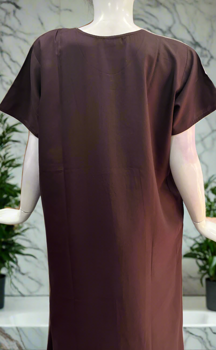 Brown Embroidery Soft Cotton Nighty. Soft Breathable Fabric | Laces and Frills