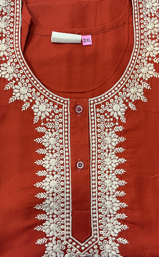 Rust Maroon Embroidery Soft Cotton Nighty. Soft Breathable Fabric | Laces and Frills