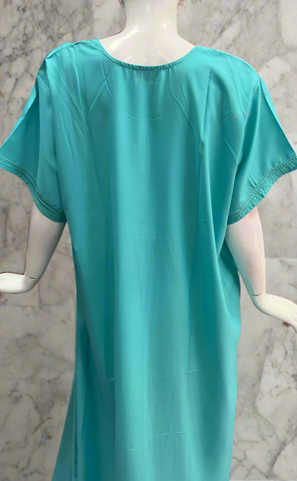 Turquoise Blue Embroidery Soft Cotton Nighty. Soft Breathable Fabric | Laces and Frills