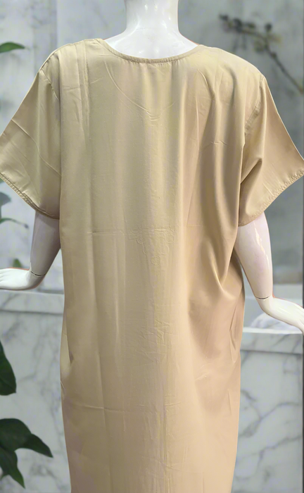 Beige Embroidery Soft Cotton Nighty. Soft Breathable Fabric | Laces and Frills