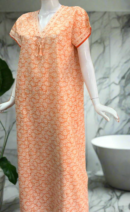 Peach Manga Motif Pure Cotton Nighty. Pure Durable Cotton | Laces and Frills