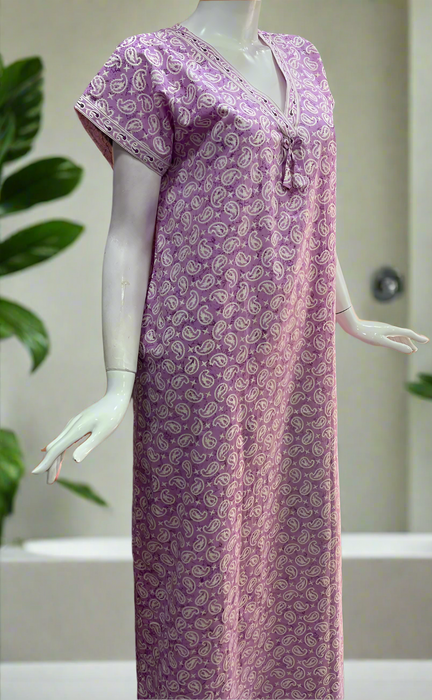 Lavender Manga Motif Pure Cotton Nighty. Pure Durable Cotton | Laces and Frills