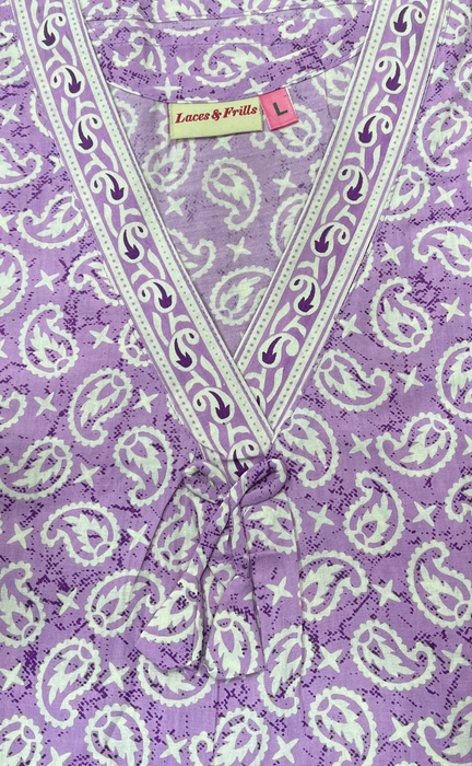 Lavender Manga Motif Pure Cotton Nighty. Pure Durable Cotton | Laces and Frills