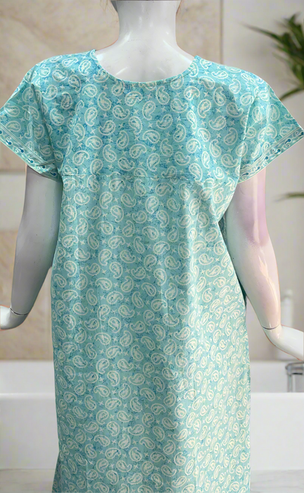 Turquoise Blue Manga Motif Pure Cotton Nighty. Pure Durable Cotton | Laces and Frills