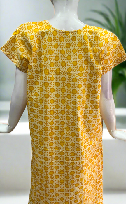 Yellow Floral Pure Cotton Nighty. Pure Durable Cotton | Laces and Frills