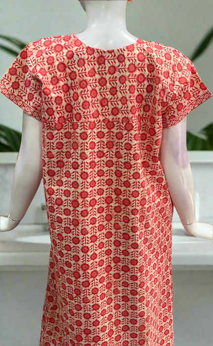 Red Floral Pure Cotton Nighty. Pure Durable Cotton | Laces and Frills