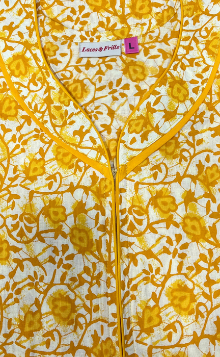 Yellow Floral Garden Pure Cotton Nighty. Pure Durable Cotton | Laces and Frills