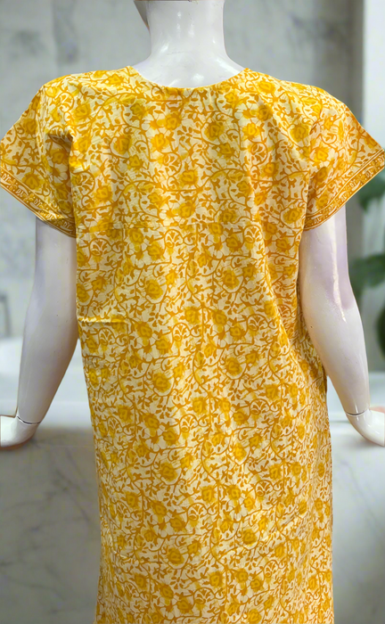 Yellow Floral Garden Pure Cotton Nighty. Pure Durable Cotton | Laces and Frills