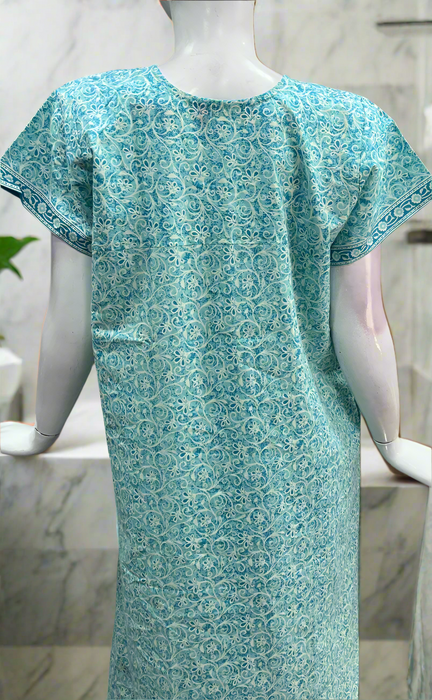 Turquoise Blue Garden Pure Cotton Nighty. Pure Durable Cotton | Laces and Frills