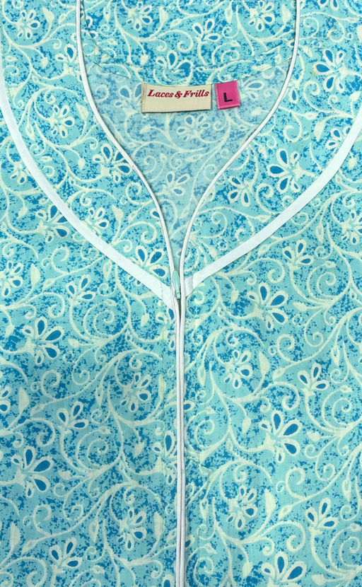 Turquoise Blue Garden Pure Cotton Nighty. Pure Durable Cotton | Laces and Frills