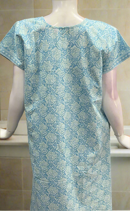 Light Blue Floral Pure Cotton Nighty. Pure Durable Cotton | Laces and Frills