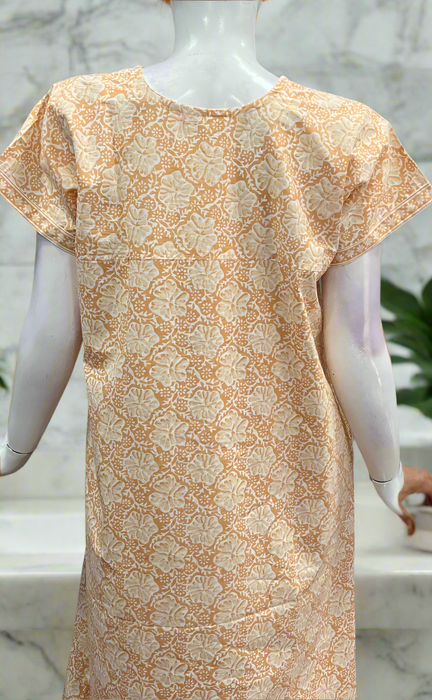 Light Orange Floral Pure Cotton Nighty. Pure Durable Cotton | Laces and Frills