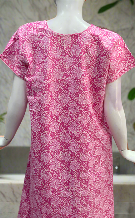 Pink Floral Pure Cotton Nighty. Pure Durable Cotton | Laces and Frills