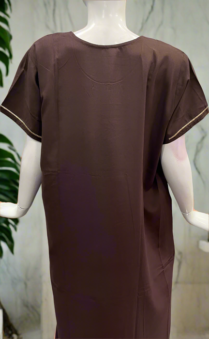 Brown Embroidery Soft Cotton Nighty. Soft Breathable Fabric | Laces and Frills