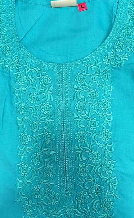 Turquoise Green Embroidery Soft Cotton Nighty. Soft Breathable Fabric | Laces and Frills