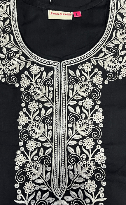 Black Embroidery Soft Cotton Nighty. Soft Breathable Fabric | Laces and Frills