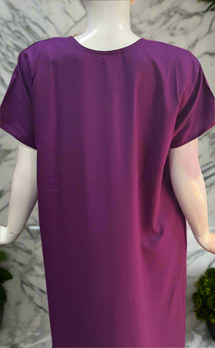 Violet Embroidery Soft Cotton Nighty. Soft Breathable Fabric | Laces and Frills