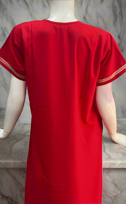 Red Embroidery Soft Cotton Nighty. Soft Breathable Fabric | Laces and Frills