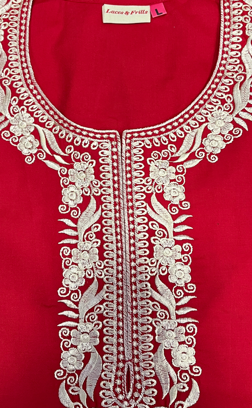 Red Embroidery Soft Cotton Nighty. Soft Breathable Fabric | Laces and Frills