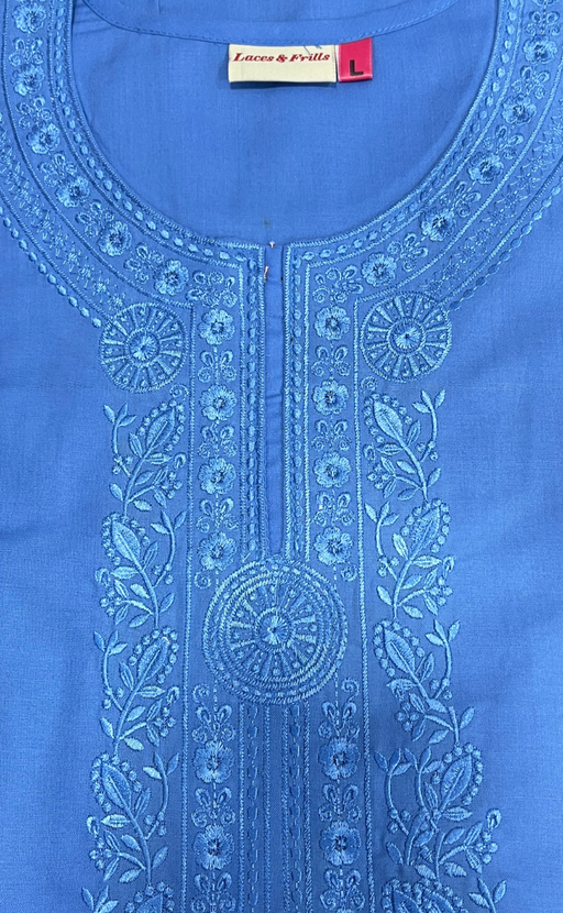 Blue Embroidery Soft Cotton Nighty. Soft Breathable Fabric | Laces and Frills