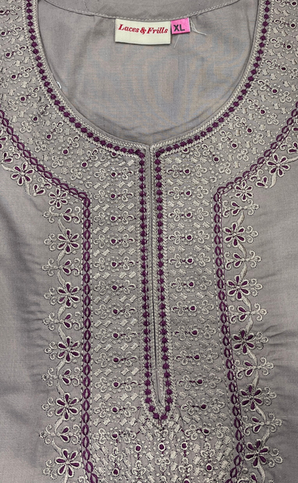 Beige/Purple Embroidery Soft Cotton Nighty. Soft Breathable Fabric | Laces and Frills